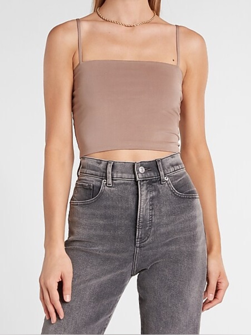 Express Body Contour Compression Silky
Square Neck Cropped Cami Charcoal Grey